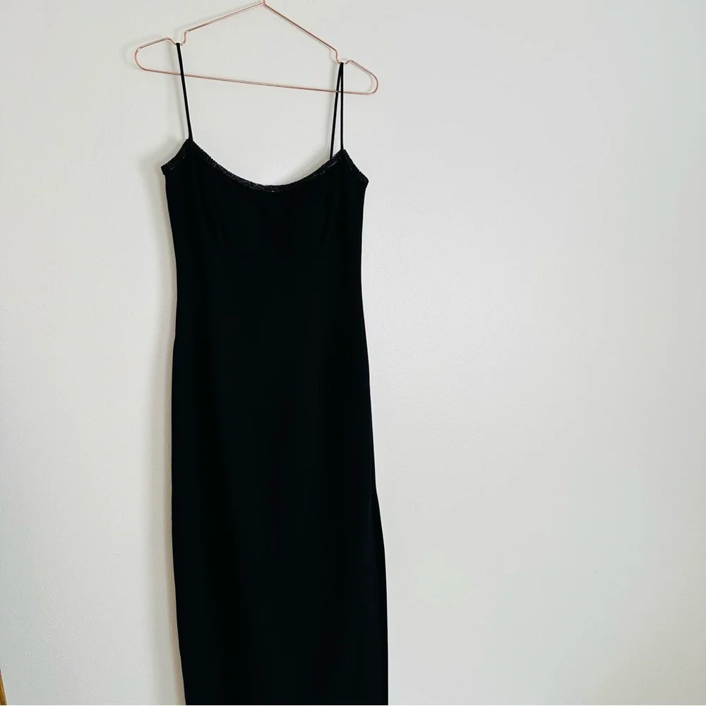 Vintage Lillie Rubin black embellished maxi open back party evening gown dress